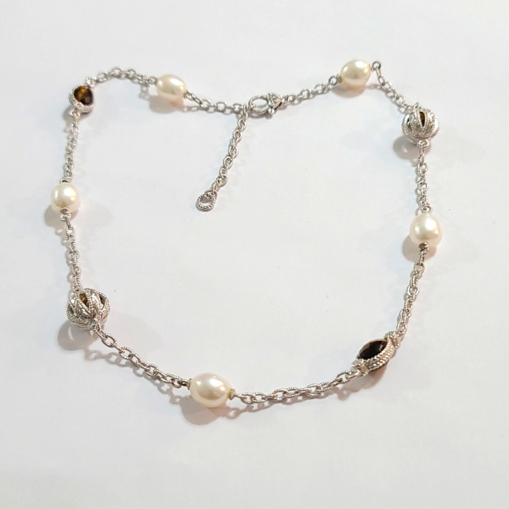 New Judith Ripka 925 SS Pearl, Tiger Eye Necklace